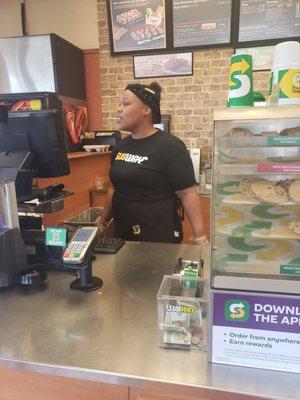 This is Tameka the sandwich artist who was making our sandwiches and followed me outside to beat my ass.