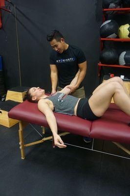 Soft Tissue mobilization to help decrease pain and restore range of motion.