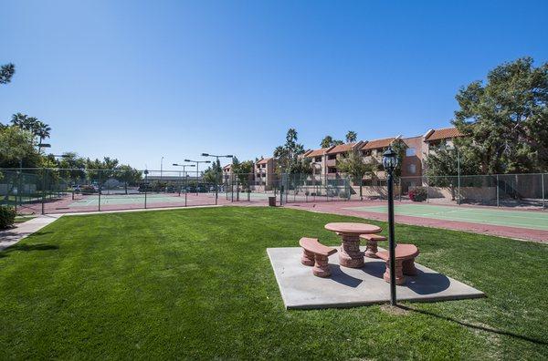 Tennis courts and community bbq area