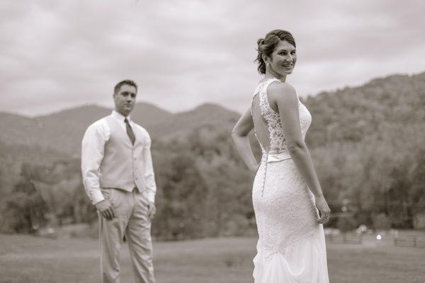 Black and white bride and groom photo - wedding photography