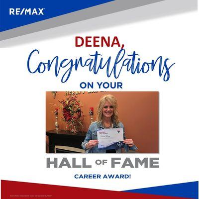 Deena Flentge has received the RE/MAX Hall of Fame Award, which honors successful agents who have produced outstanding results throughout th