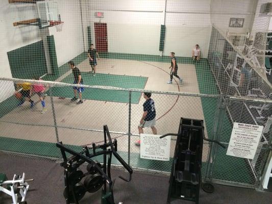 The gym has a great half-court basketball court.