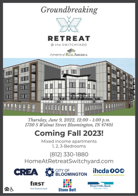 Join us for the Groundbreaking of Retreat @ the Switchyard on Thursday,  June 9, 12:00 p.m. to 1:00 p.m.