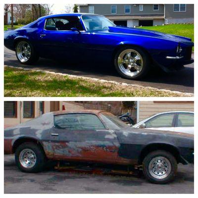 Before and after 71 split bumper Camaro full restoration