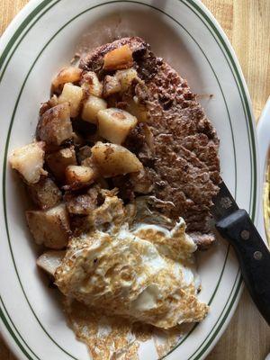 Steak and Eggs . Over medium with medium sirloin.