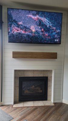 Fireplace Shiplap and Mantel with storage for electronic devices in Vancouver Washington,  Handyman Services