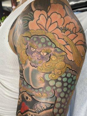 Foo dog sleeve Japanese sleeve tattoo best Japanese tattoos San Diego mark nes tattoo