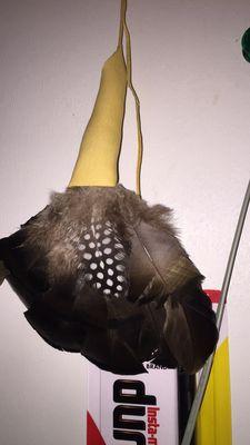 Turkey feather fan with woodpecker accent