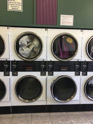 Large dryers. .25 per 5 minutes to dry.