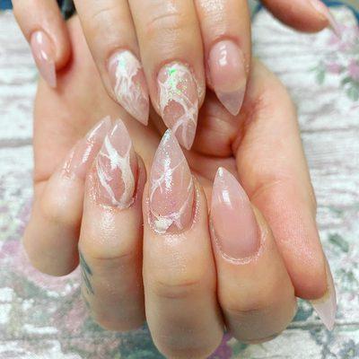 Rose quartz stiletto nails