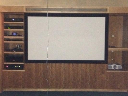 Home theater room with high definition overhead projection