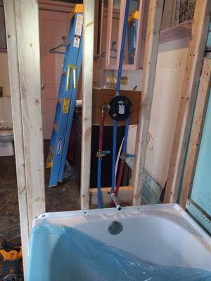 New bath tub shower install    framing and plumbing also