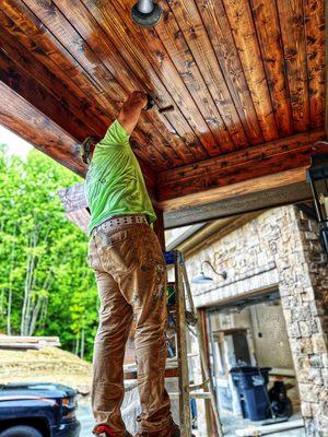 Exterior ceiling Stained with minwax brand with a Clear finish SW paint