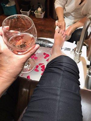 Rose-li-cious Pedicure serves with sweet Rose wine!