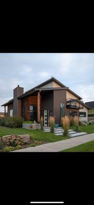 Modern house Stucco, siding, landscaping.