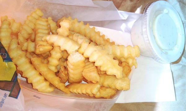 Crinkle cut fries, best in their yummy ranch!