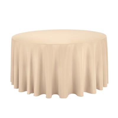 Beige 120" Round Linen Visit www.LuxeEventRental.com or call 678.907.LUXE