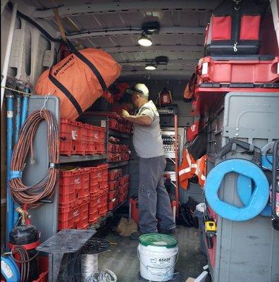 Aaron has his Van packed with plenty of gear to not make 10 trips to home depot on the job.