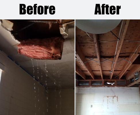 Before and after of a water loss job