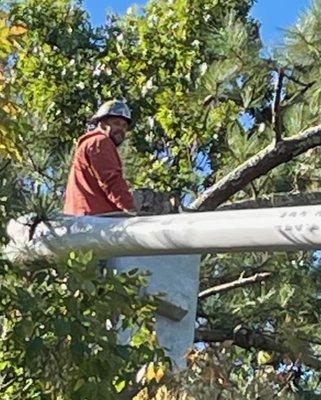 Big John working in the bucket truck!