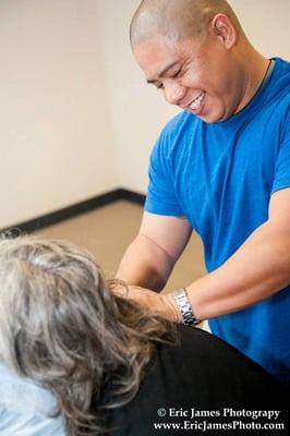 Providing chair massage at an event