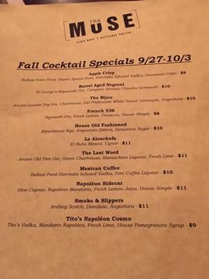 Fall Cocktail Menu