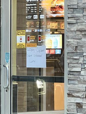 McDonald's locks the door and closes the lobby because they say they're understaffed.