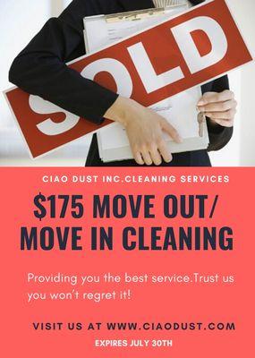 Are you moving?
We are offering $175 Move In & Move Out Cleanings for 1-4 bedrooms!