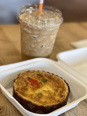 Roasted Veggie Quiche / Caramel Frappe