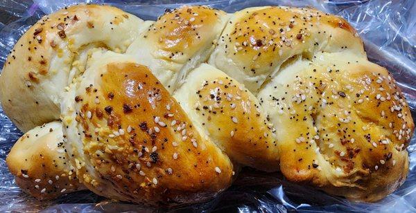 Beautiful loaf of garlic stuffed Challah!