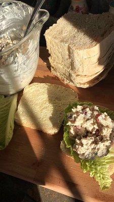 Chicken salad on homemade sourdough bread.