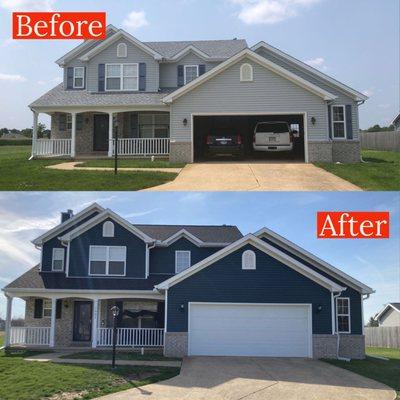 Before and after (new roof, new gutters, new siding)