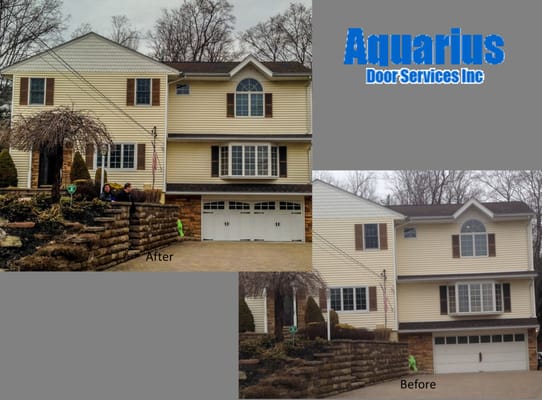 Before-and-after garage door installation from Aquarius!