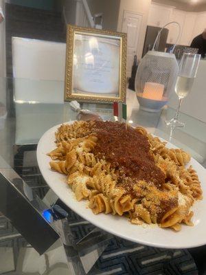 Fusilli with bolognese