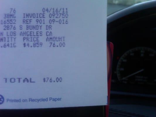 Got full service 'cause I wanted my tires checked -- $76.00, yikes!  4-16-11