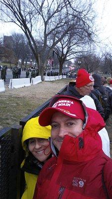 Getting ready for the parade to start.  Rain istarting to fall