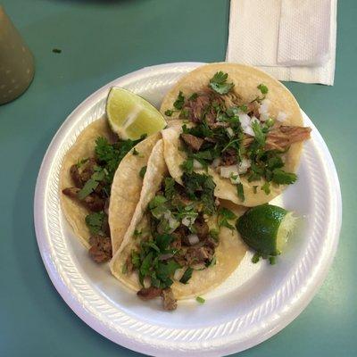 Two steak tacos and one pork. Slap yo mamma delicious.