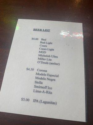 Beer menu