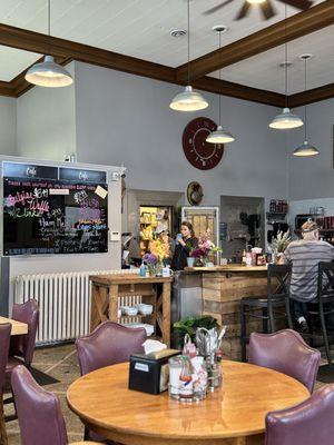 The view from our corner table of the menu board and the vaults.