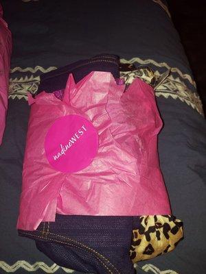 Bundle after I tried on leopard shirt and jeggings. I fold nicely and put back in paper and stick sticker.