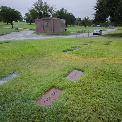 Location of "Oswald" and "Nick Beef" grave markers in relation to the "Shannon" structure by the road