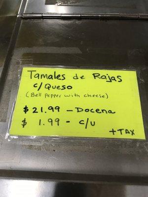 Tamales Selection and Price: 12-23-22