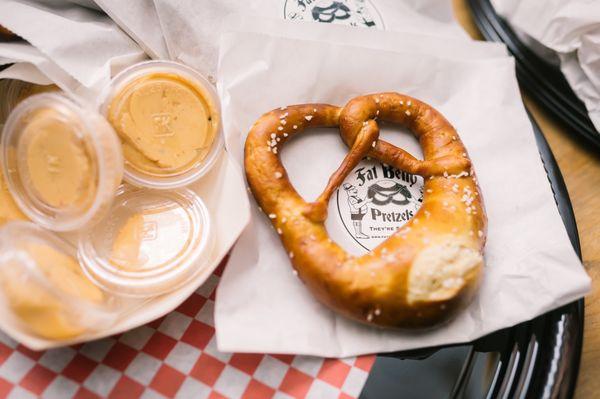 Individually wrapped pretzels and dipping sauces. : The Bird and The Bear Photography