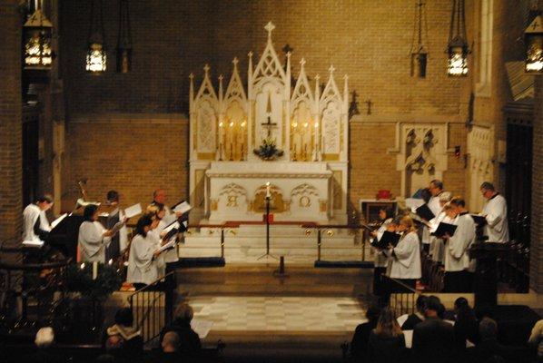 The chancel choir and altar at Augustana Lutheran Church