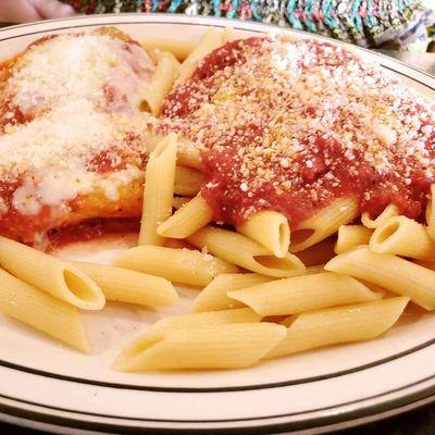 Chicken Parmigiana with penne