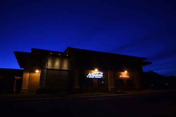 Great photo of our office building at dusk!  Thanks Kris! #SlatersfAgency