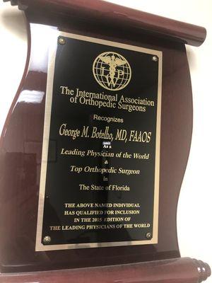 International Association of Orthopedic Surgeons recognizes Dr. Botelho as a Leading Physician of the World & Top Orthopedic Surgeon in FL