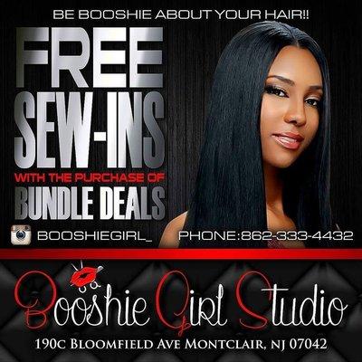 Free traditional sew in with IN STORE bundle deal purchase. Must Come Wash and blow dried.. Call 973-444-7041 to schedule