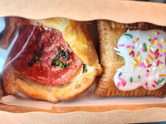 Tomato Basil Galette (left); Blackberry Hoptart (right)