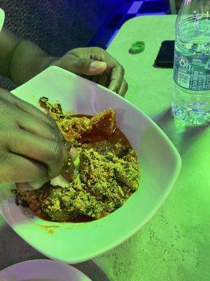 Pounded yam and egusi soup